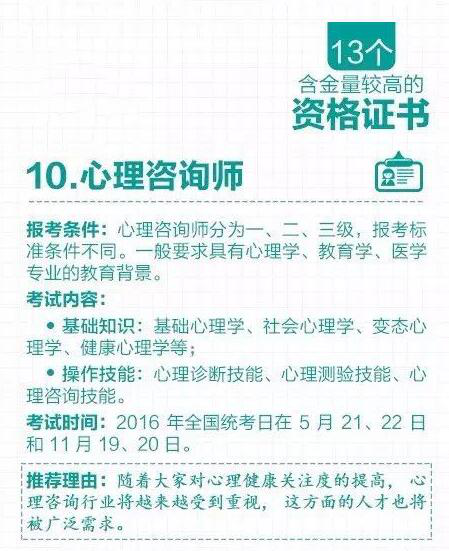 13个含金量较高的资格证书—心理咨询师